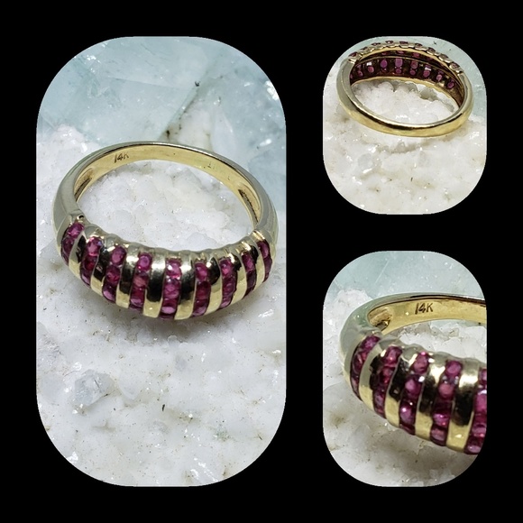 Sold estate 14K Ruby Round 9 Row Dome Ring - Picture 4 of 4